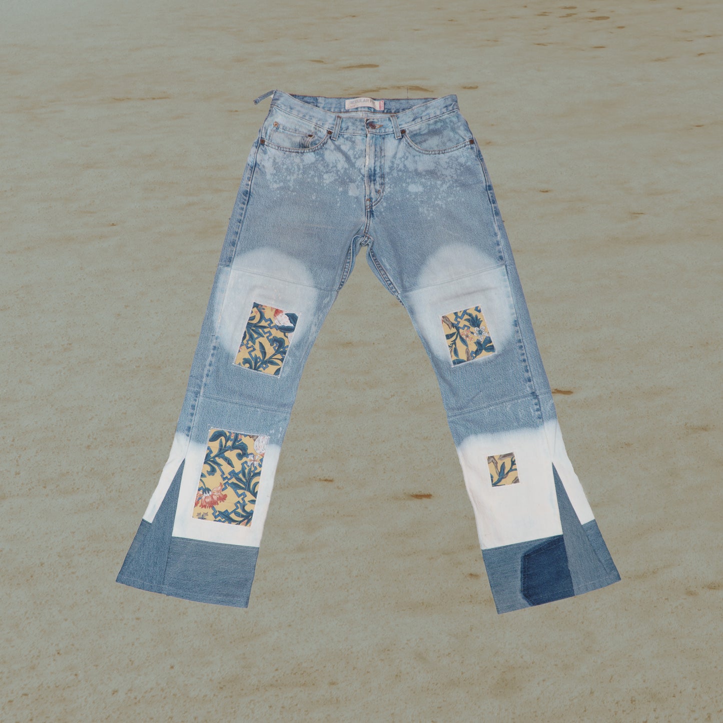 Bleached Denim Pants W/ Patches